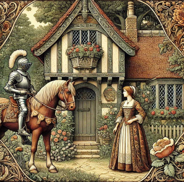 Knight and Maiden in the style of William Morris